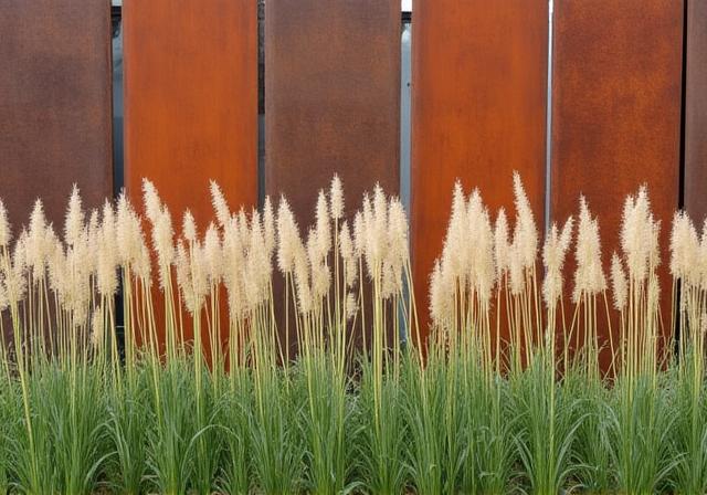 Industrial style garden with rusted steel